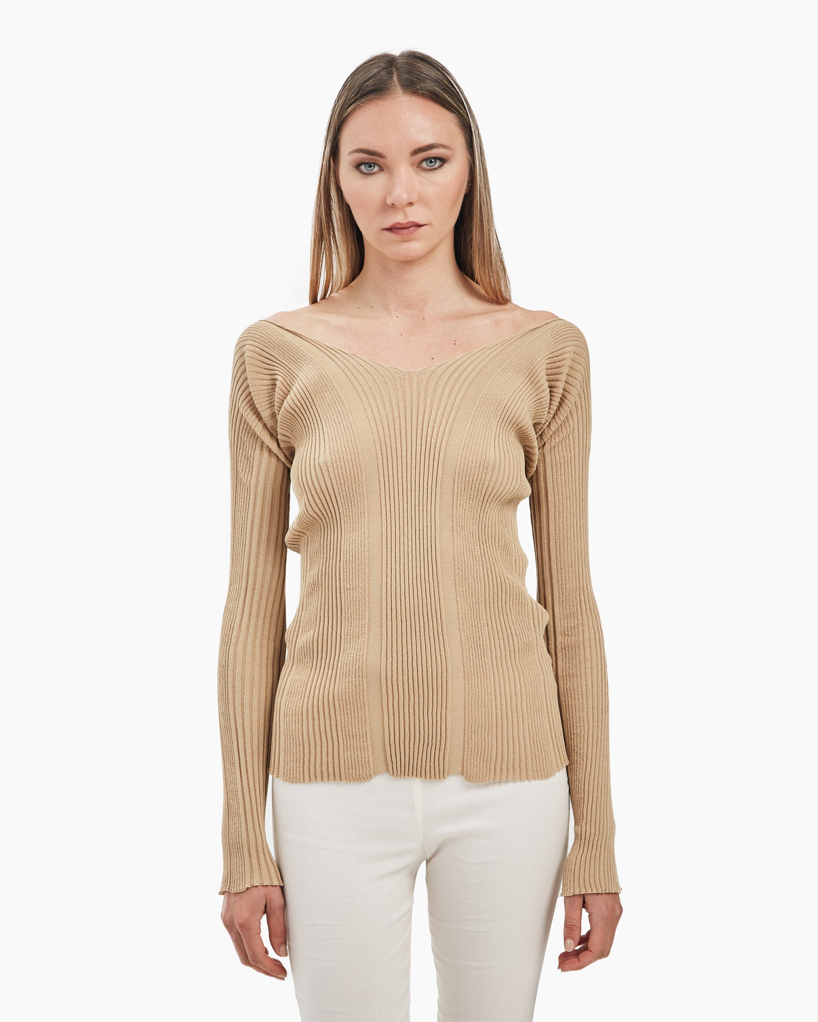 _MALLONI Maglia a costine  BEIGE