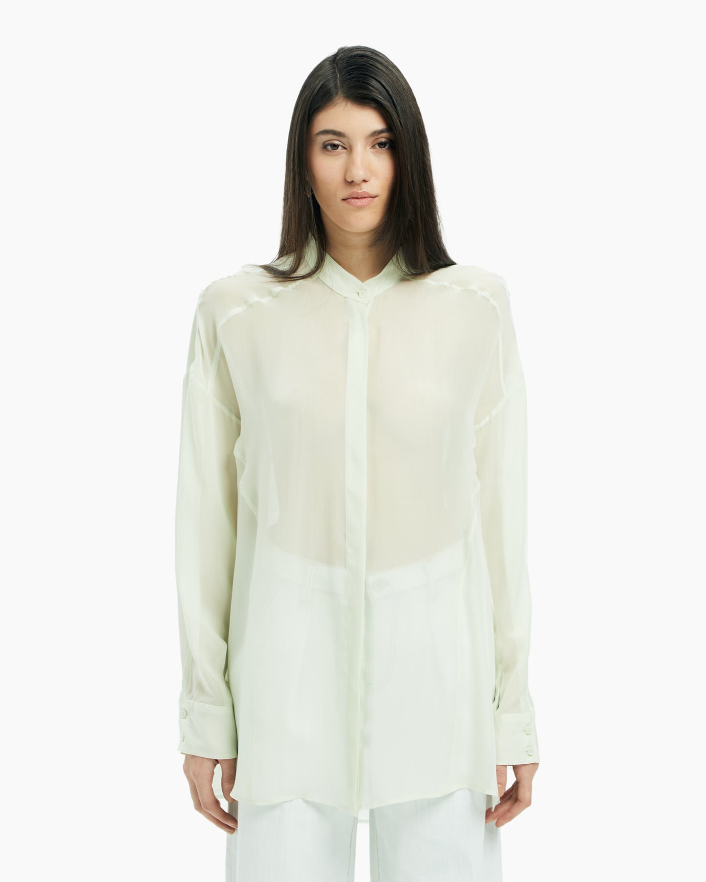 _MALLONI Camicia in organza di seta AZZURRO