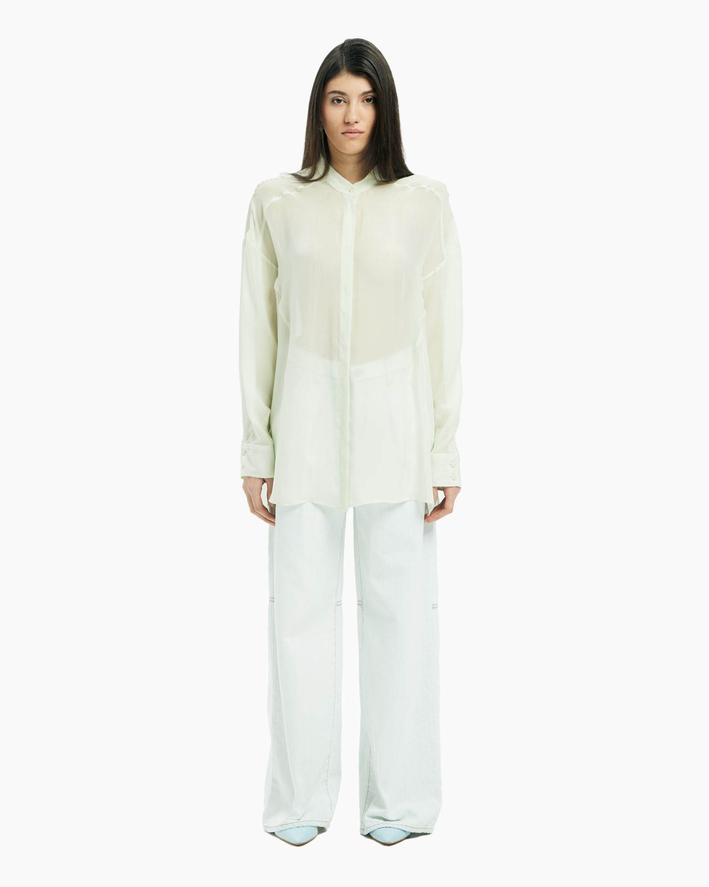 _MALLONI Camicia in organza di seta AZZURRO