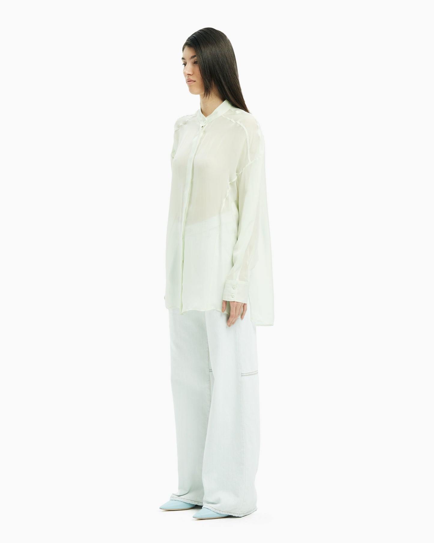 _MALLONI Camicia in organza di seta AZZURRO