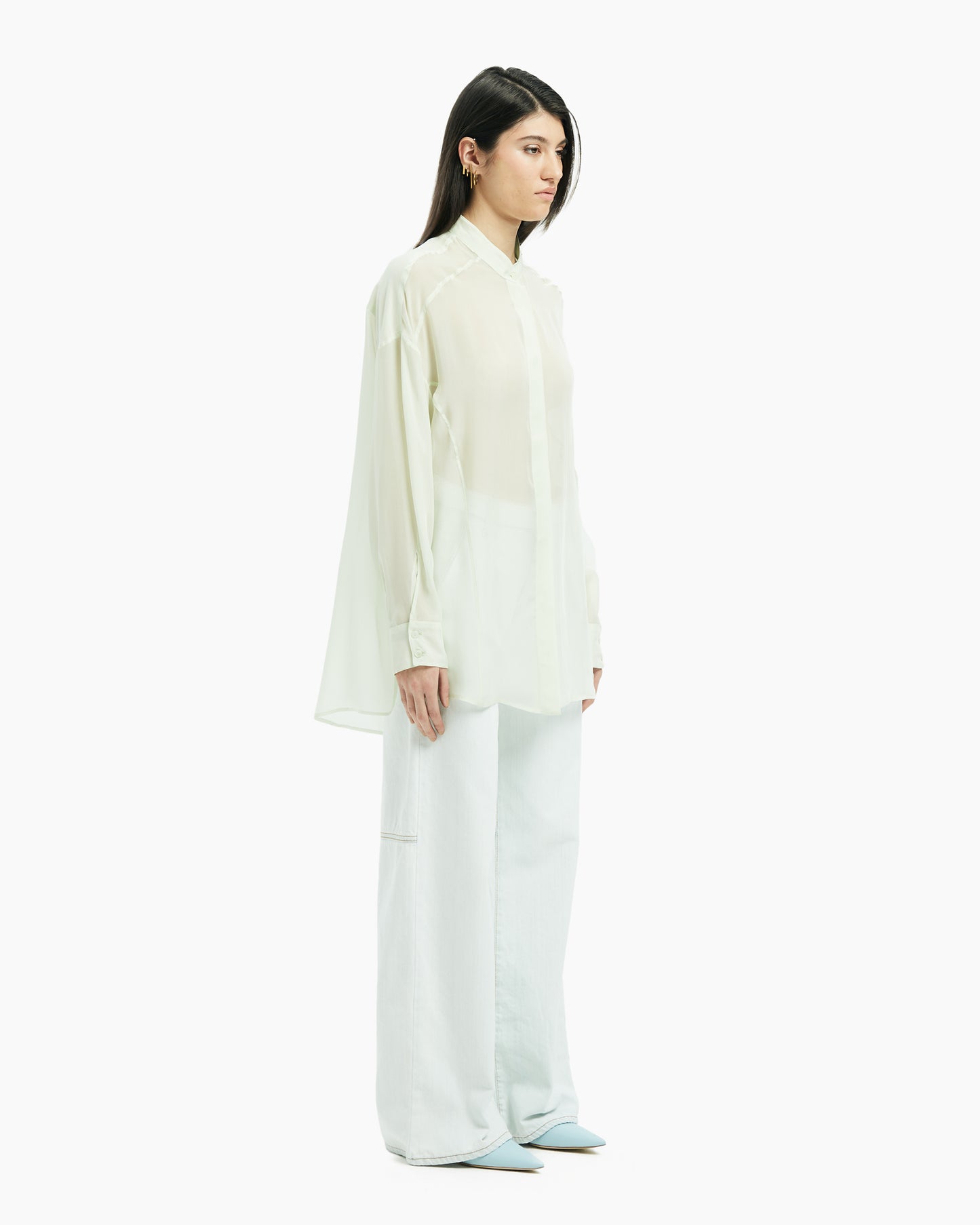 _MALLONI Camicia in organza di seta AZZURRO
