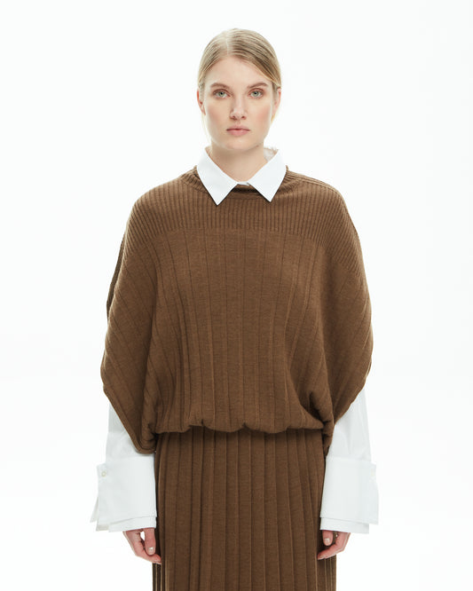 _MALLONI Poncho in maglia a coste MARRONE