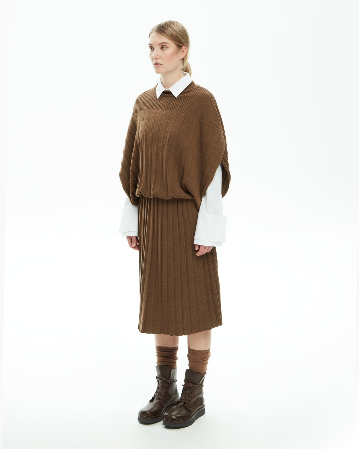 _MALLONI Poncho in maglia a coste MARRONE