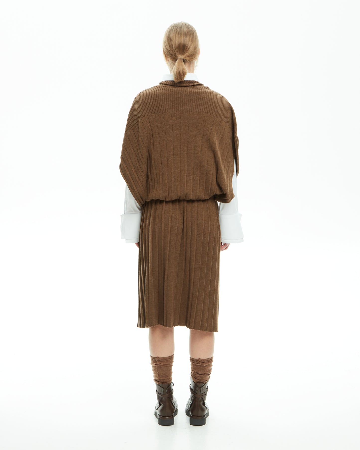 _MALLONI Poncho in maglia a coste MARRONE