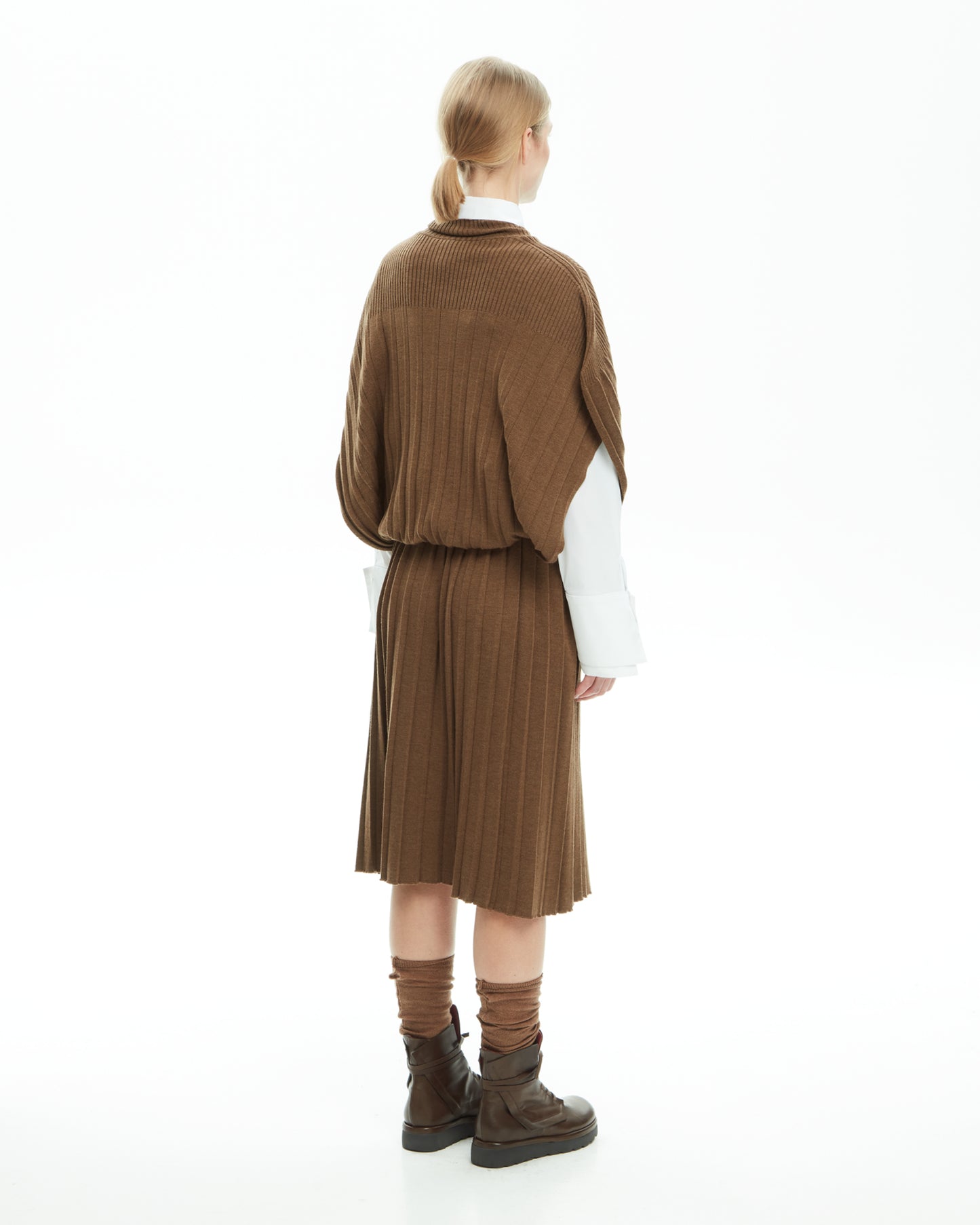 _MALLONI Poncho in maglia a coste MARRONE