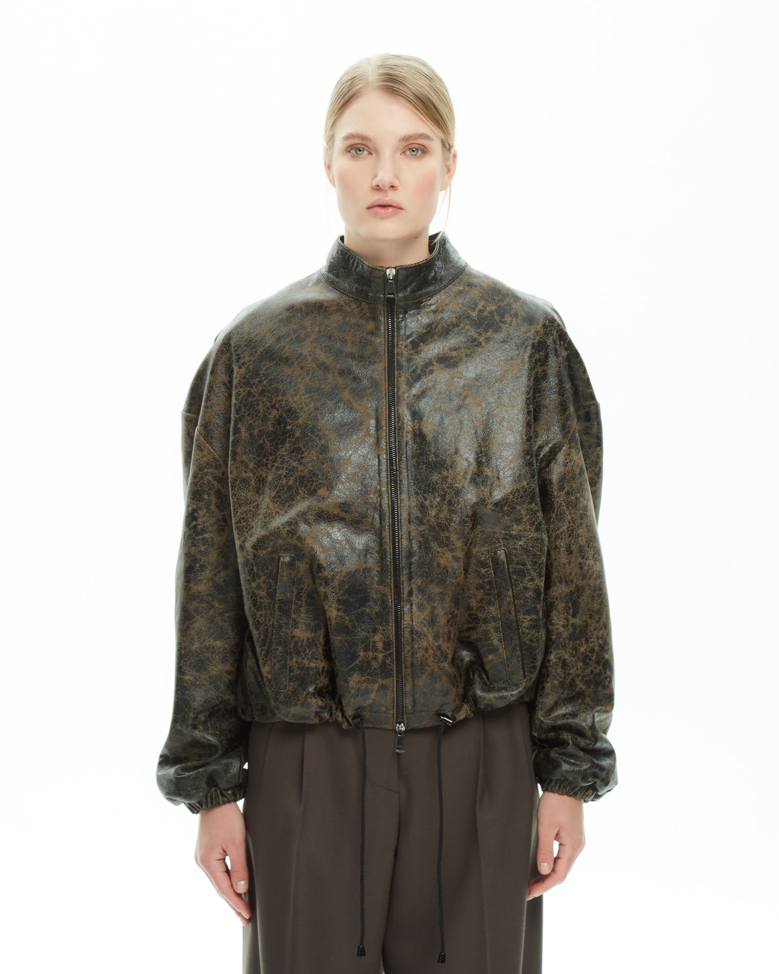 _MALLONI Bomber in pelle effetto vintage  MARRONE