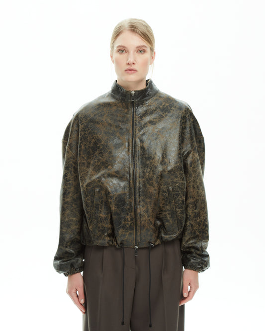 _MALLONI Bomber in pelle effetto vintage  MARRONE
