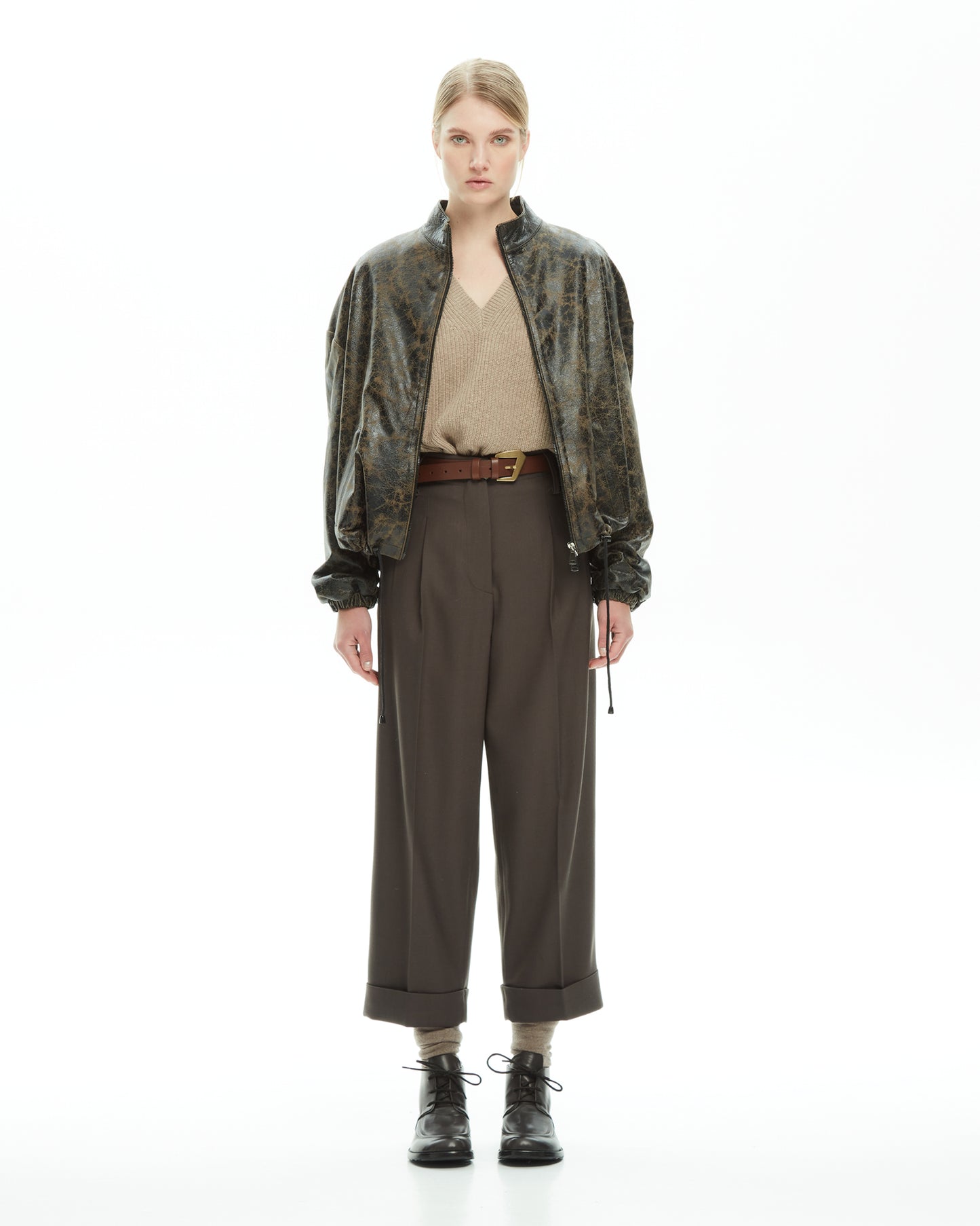 _MALLONI Bomber in pelle effetto vintage  MARRONE