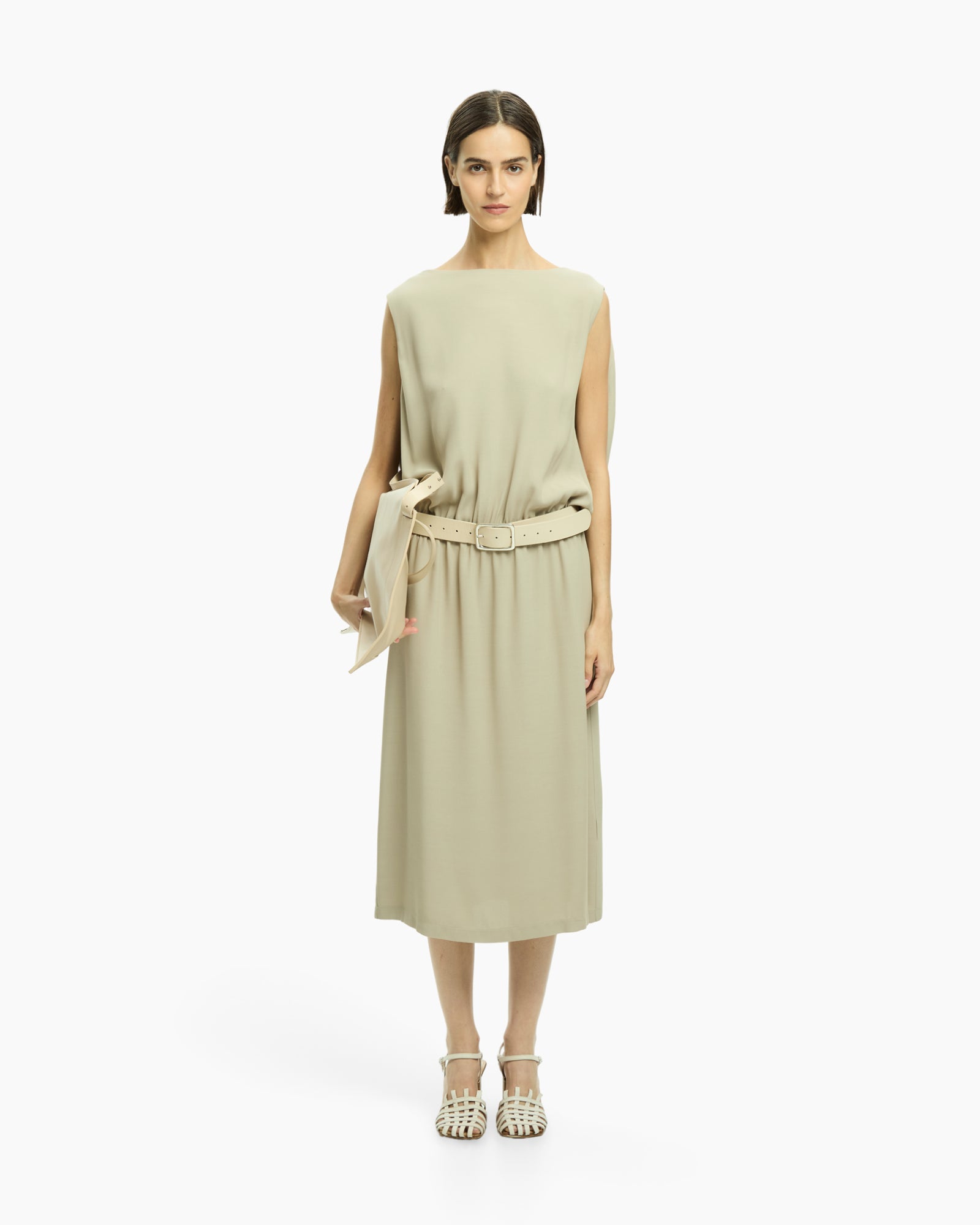 green midi length dress Midi Sage Green Casual Party Dress with Ruffle Skirt Sage / Small
