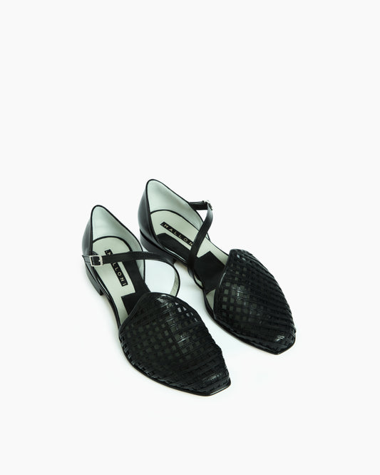 _MALLONI Ballerina intrecciata con cinturino NERO