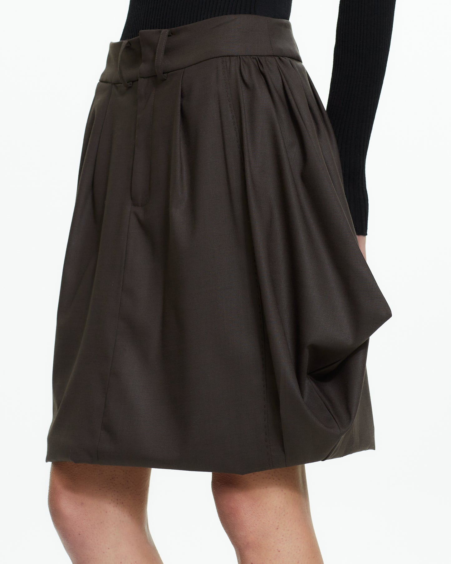 _MALLONI Gonna con vita sartoriale MARRONE