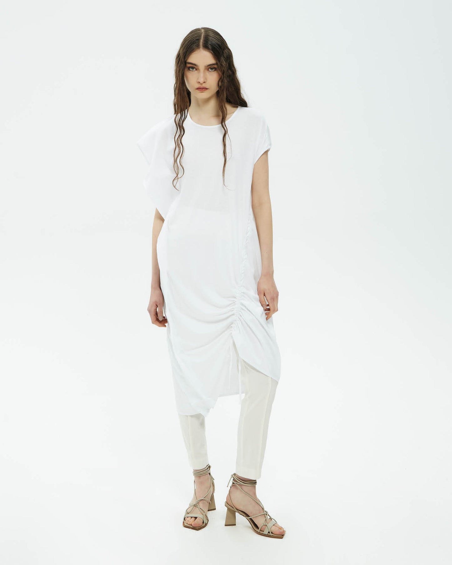 _MALLONI Maglia lunga con drappeggio BIANCO