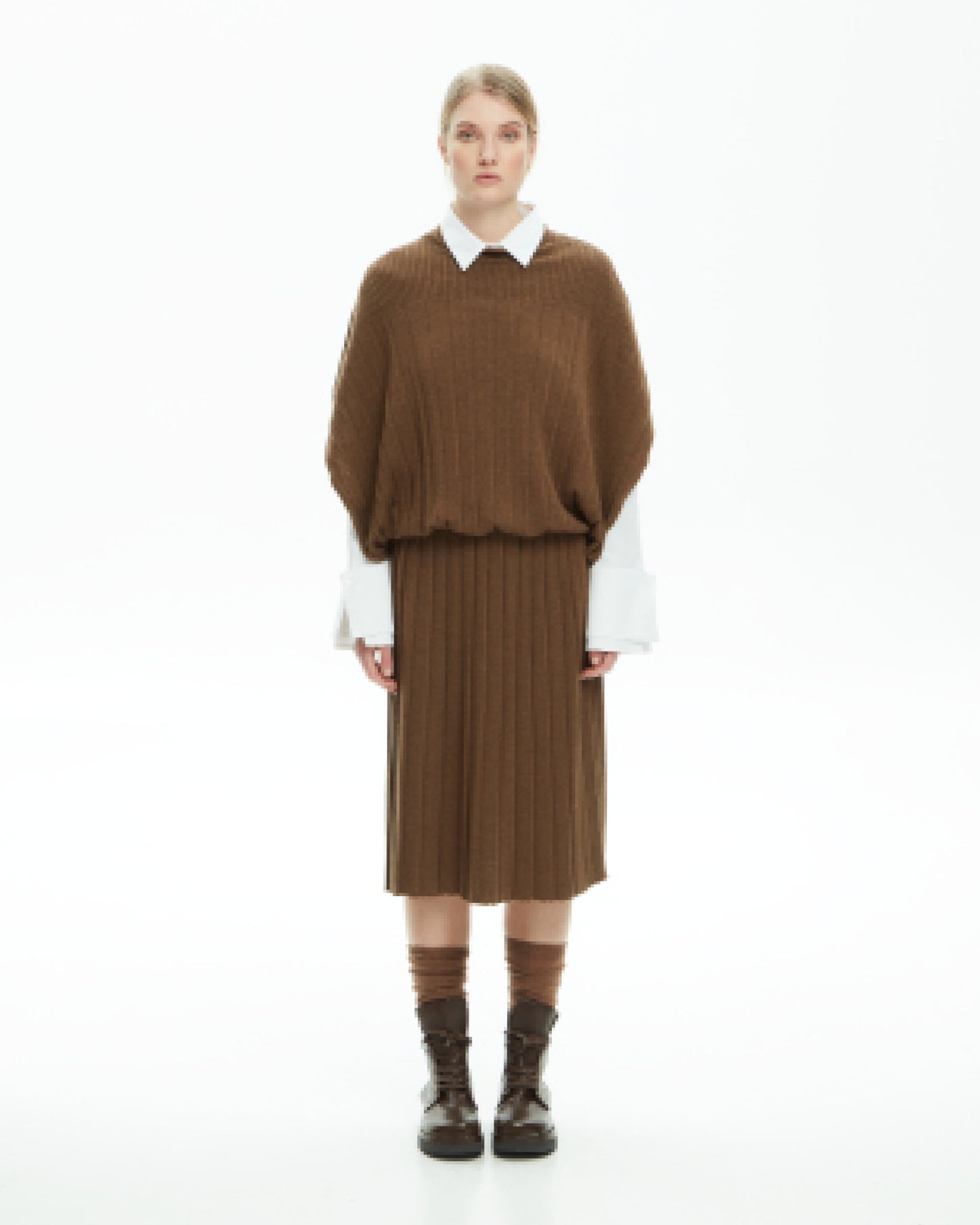 _MALLONI Poncho in maglia a coste MARRONE