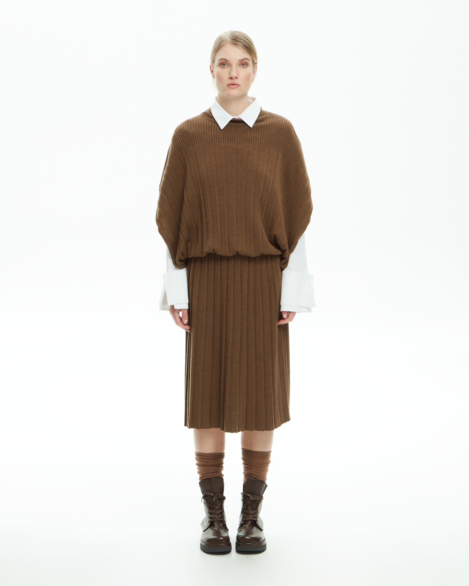 _MALLONI Poncho in maglia a coste MARRONE