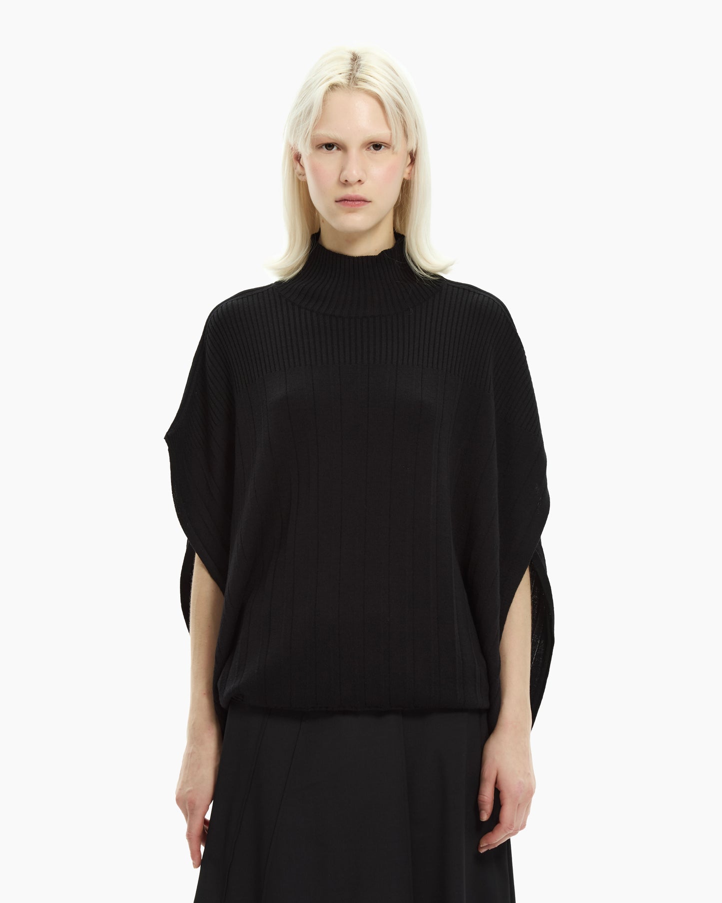 _MALLONI Poncho in maglia a coste NERO