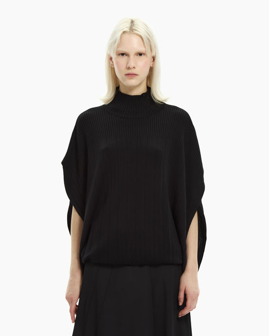 _MALLONI Poncho in maglia a coste NERO
