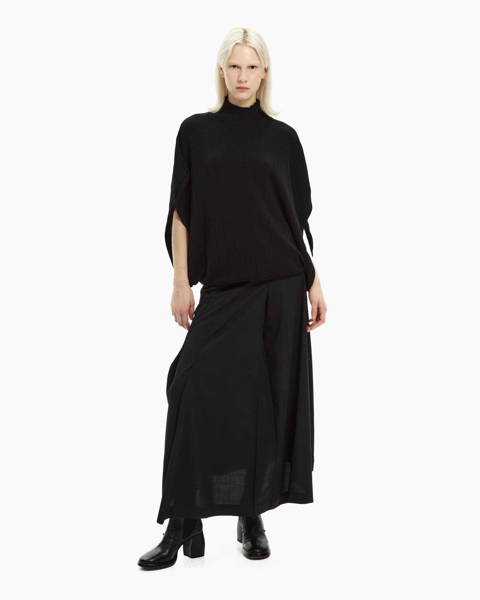 _MALLONI Poncho in maglia a coste NERO
