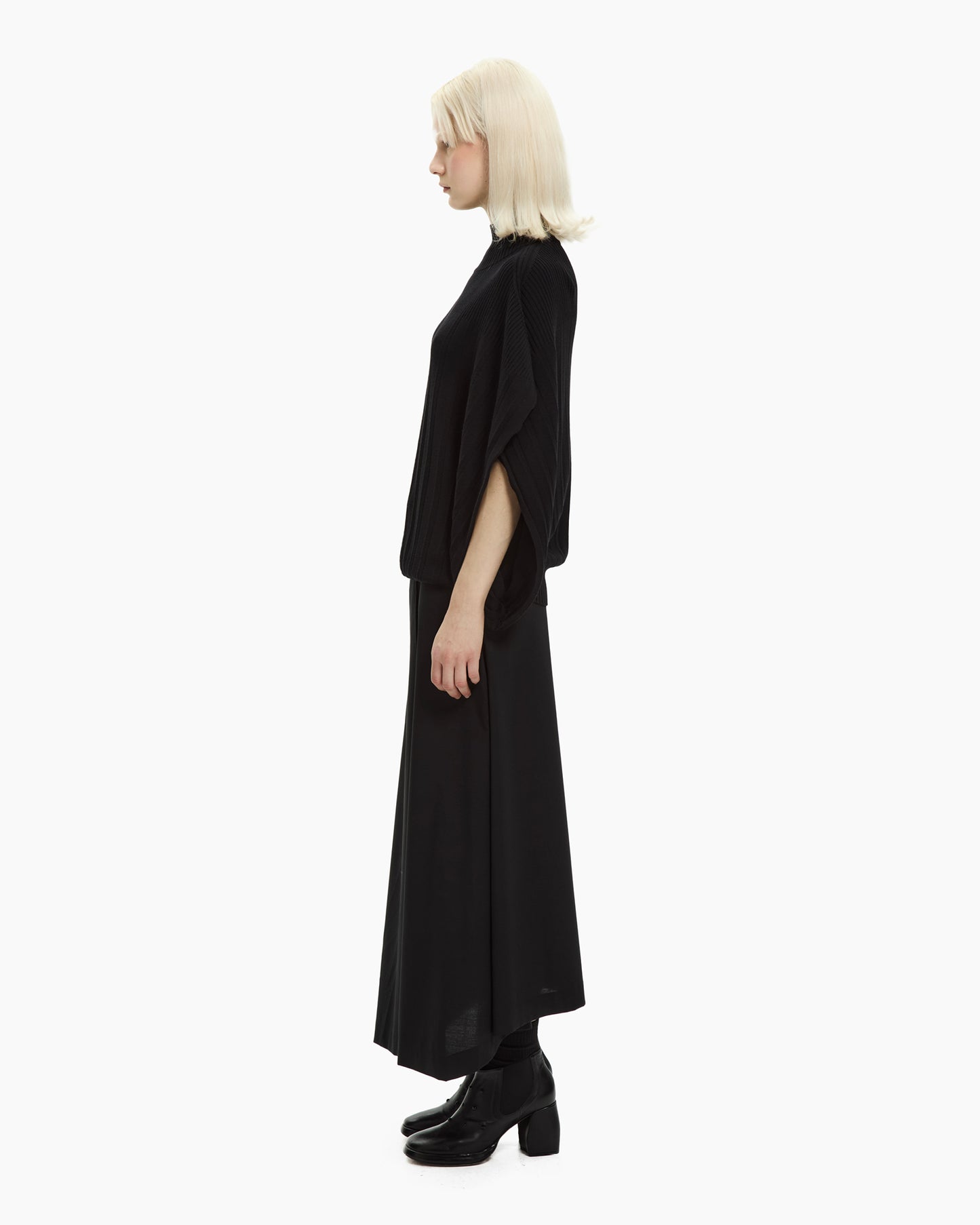 _MALLONI Poncho in maglia a coste NERO