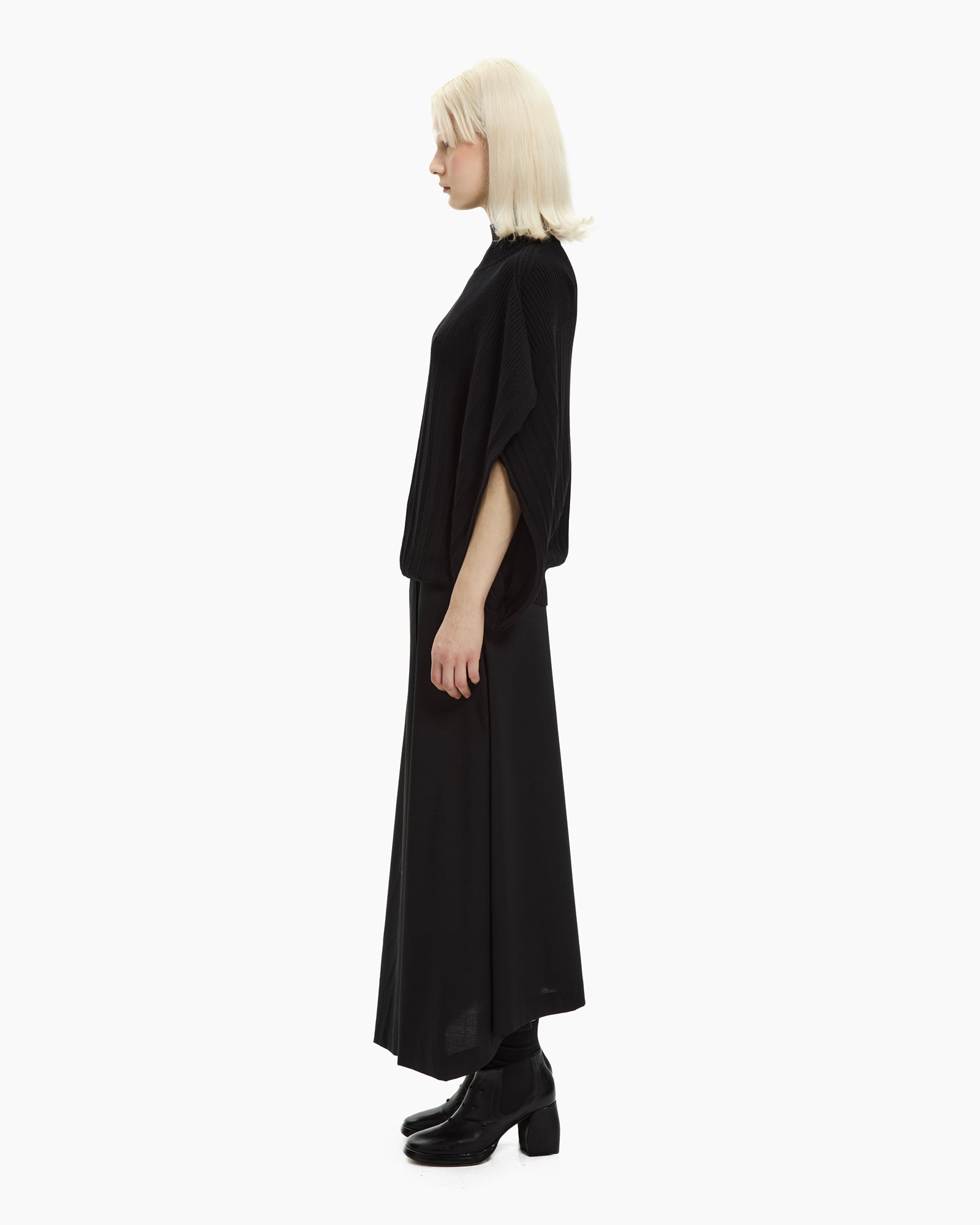 _MALLONI Poncho in maglia a coste NERO