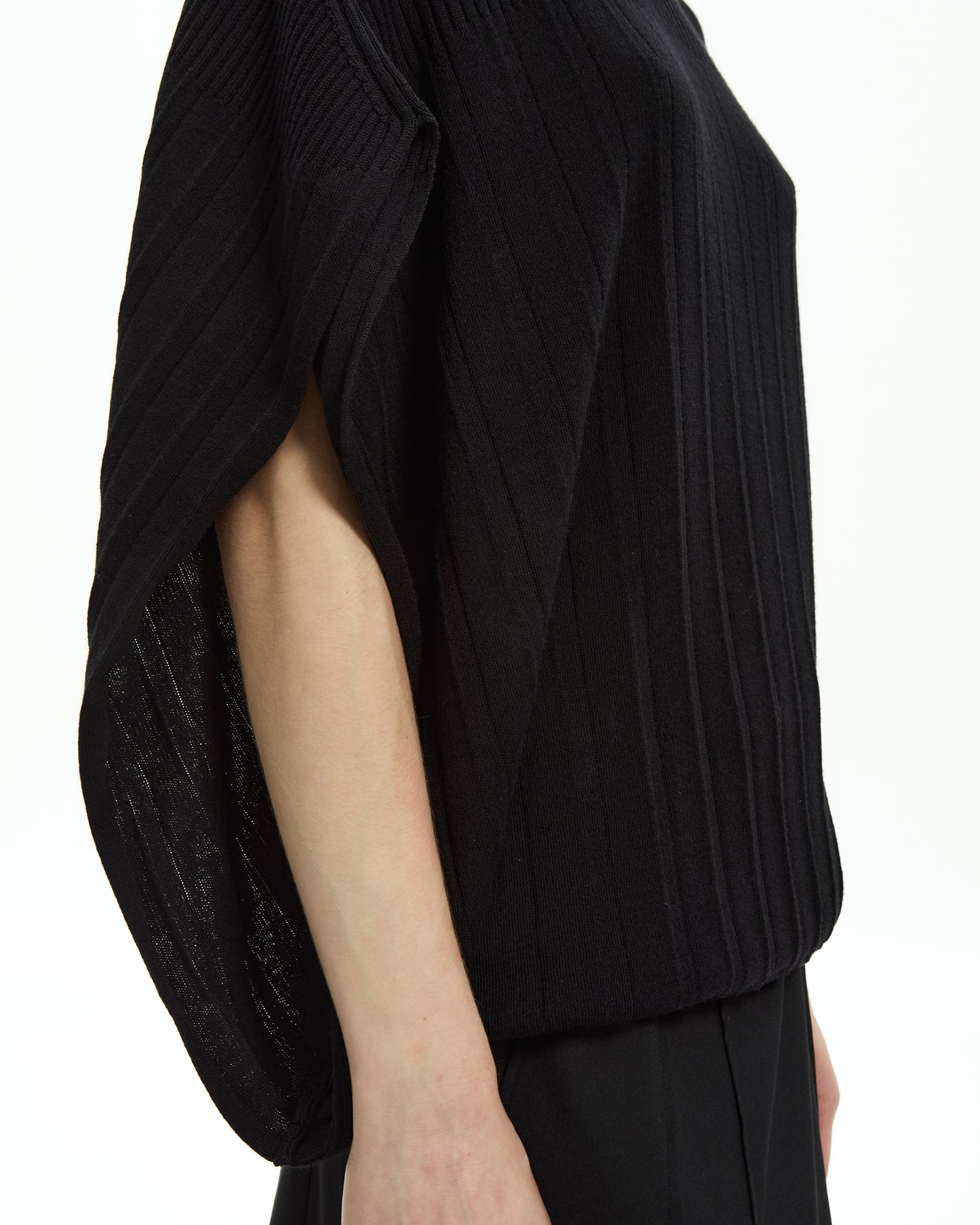 _MALLONI Poncho in maglia a coste NERO