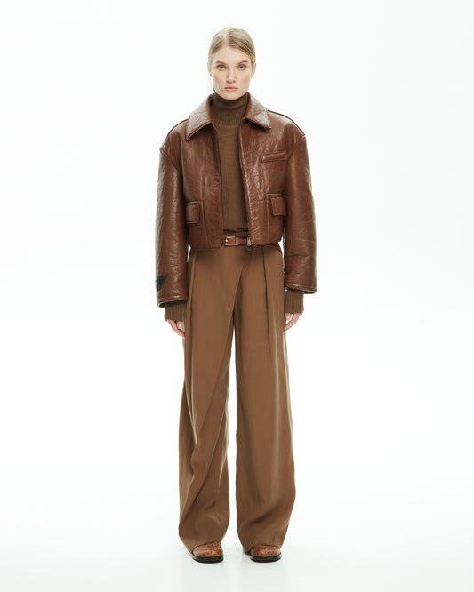 _MALLONI Pantalone con pieghe sartoriali MARRONE