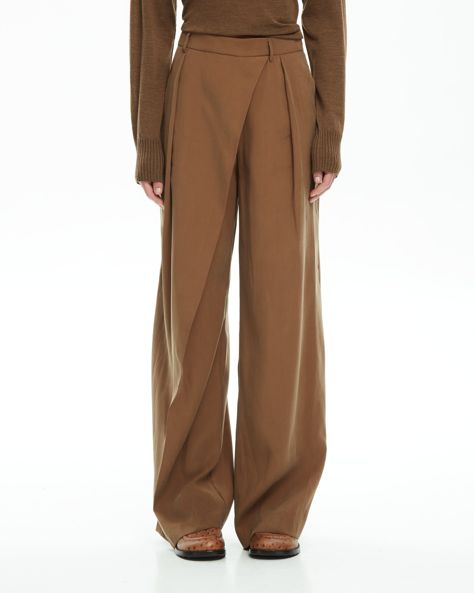 _MALLONI Pantalone con pieghe sartoriali MARRONE