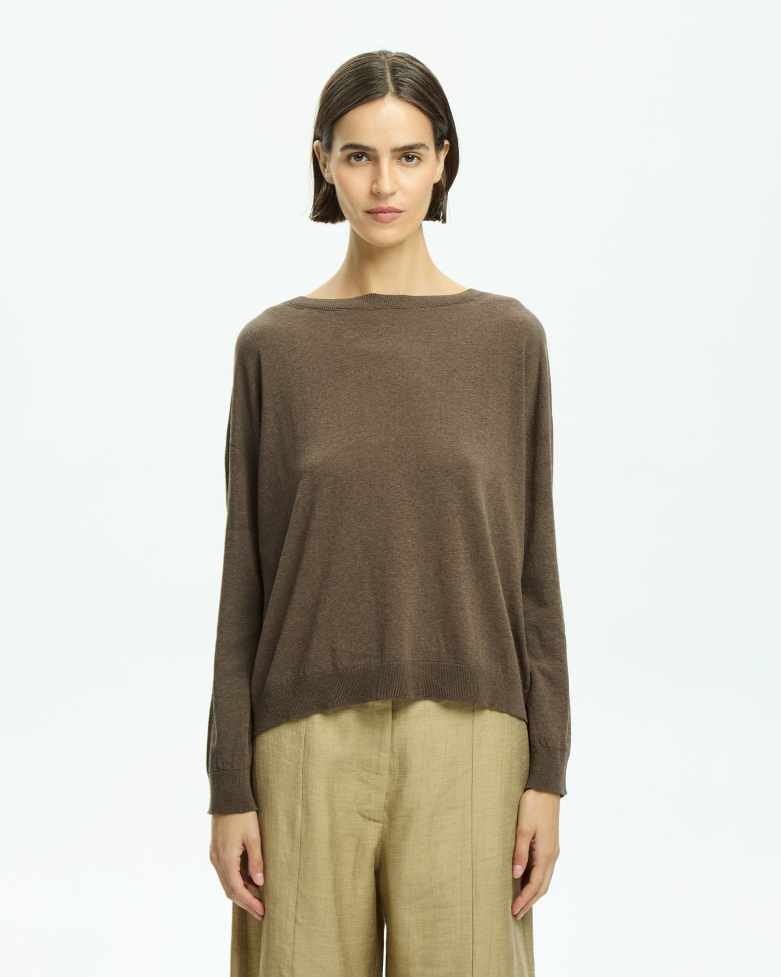 _MALLONI Maglia con scollo ampio MARRONE