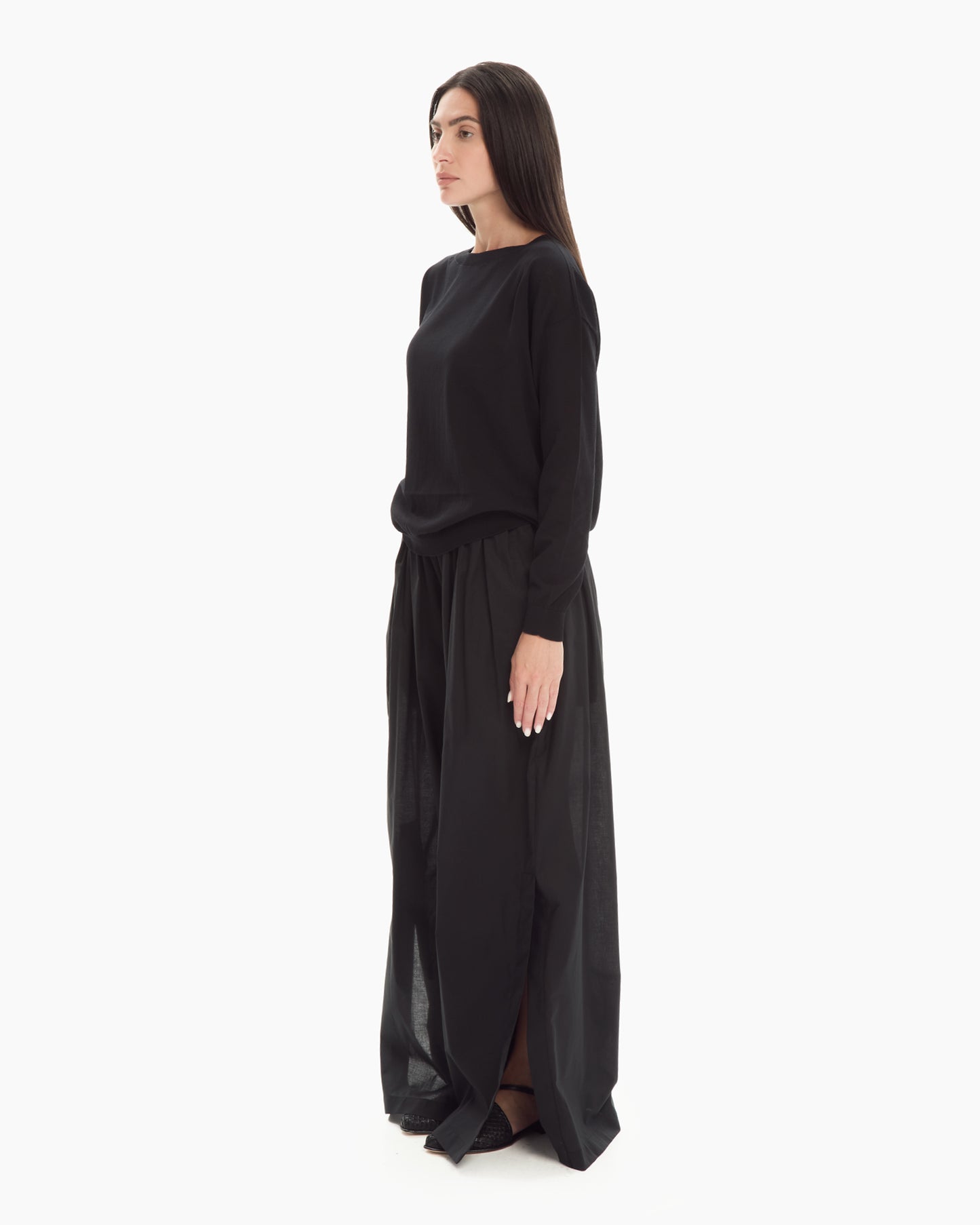 _MALLONI Maglia con scollo ampio NERO