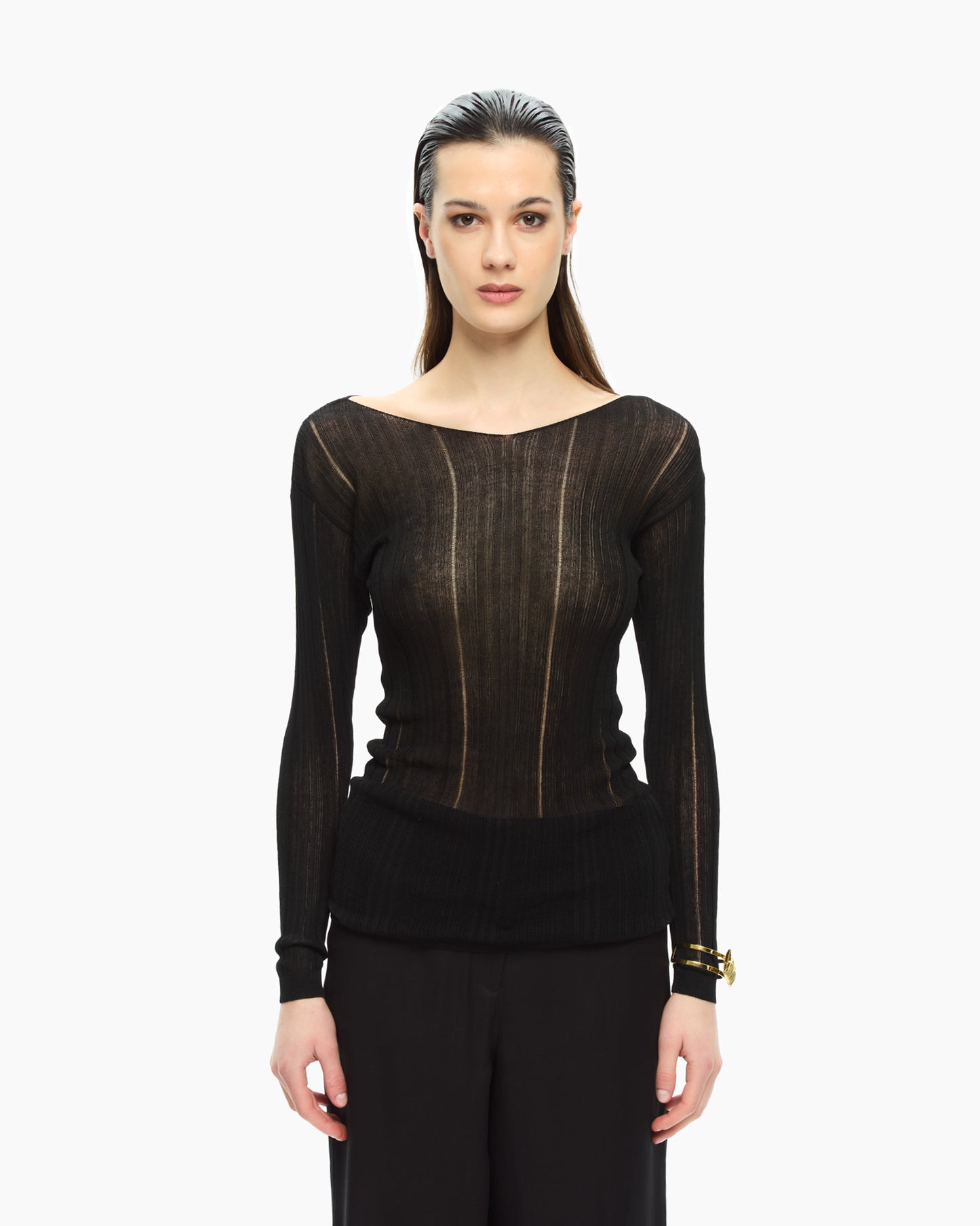 _MALLONI Maglia con scollo ampio NERO