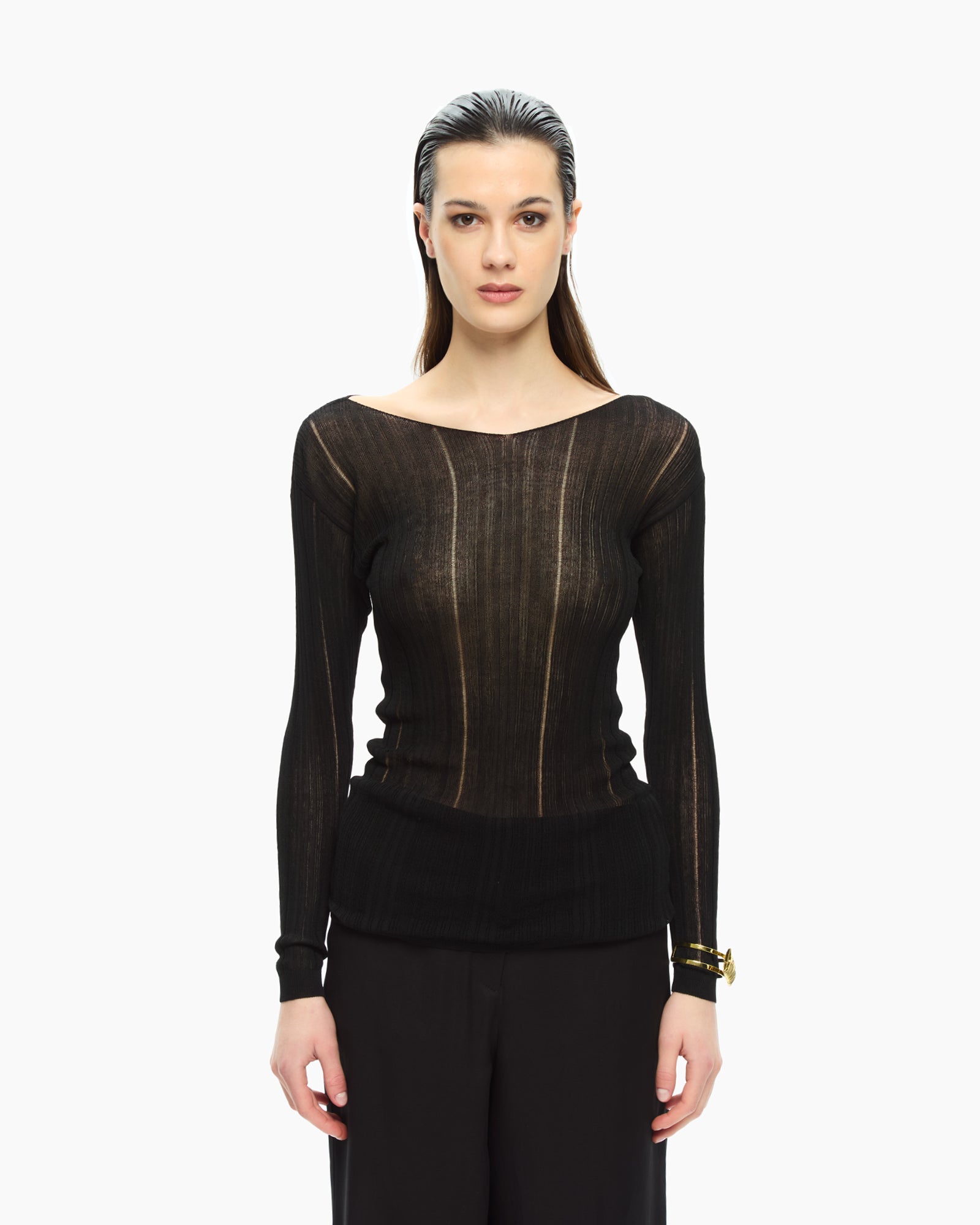 _MALLONI Maglia con scollo ampio NERO