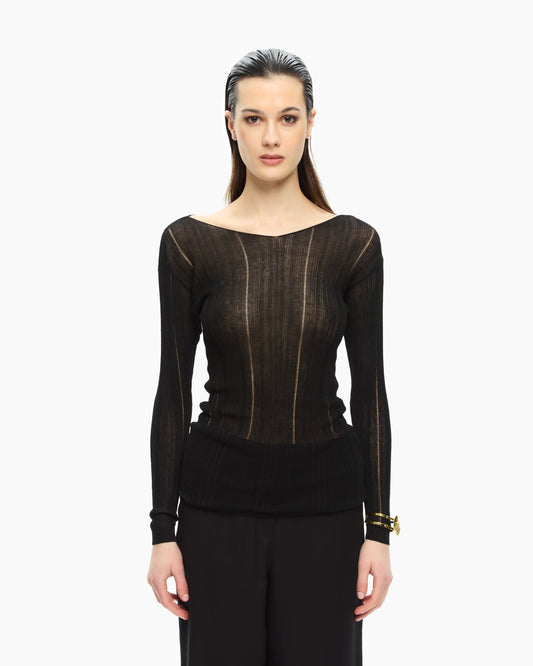 _MALLONI Maglia con scollo ampio NERO