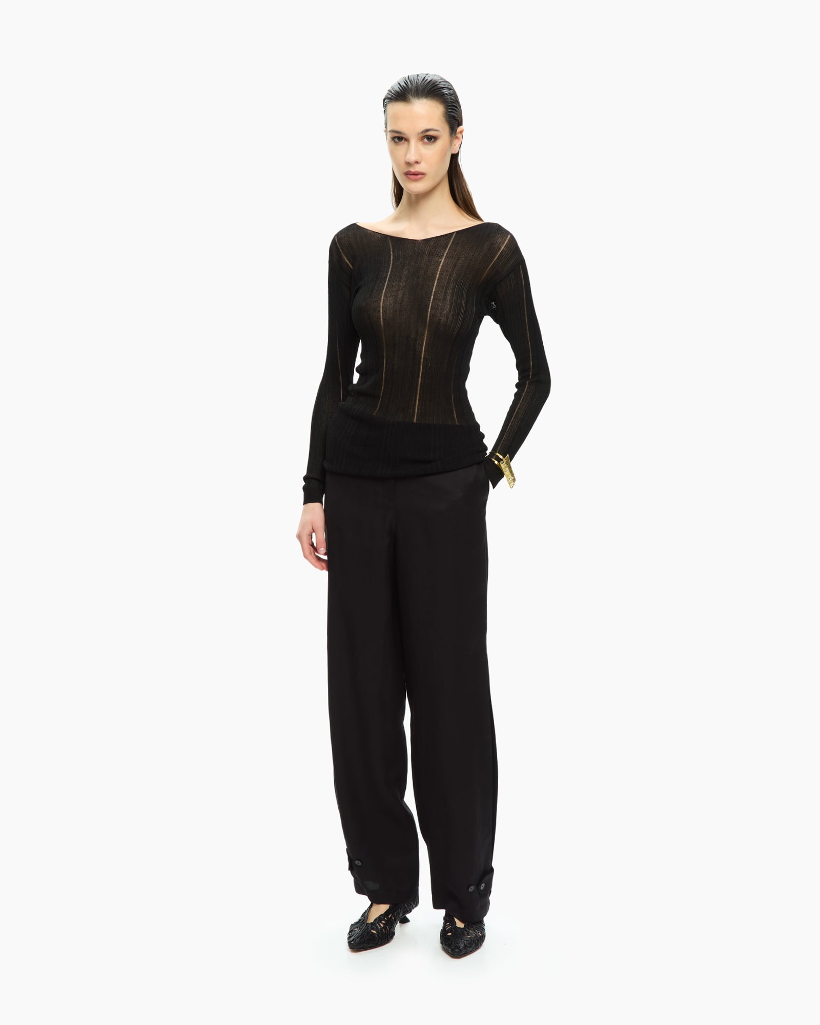 _MALLONI Maglia con scollo ampio NERO