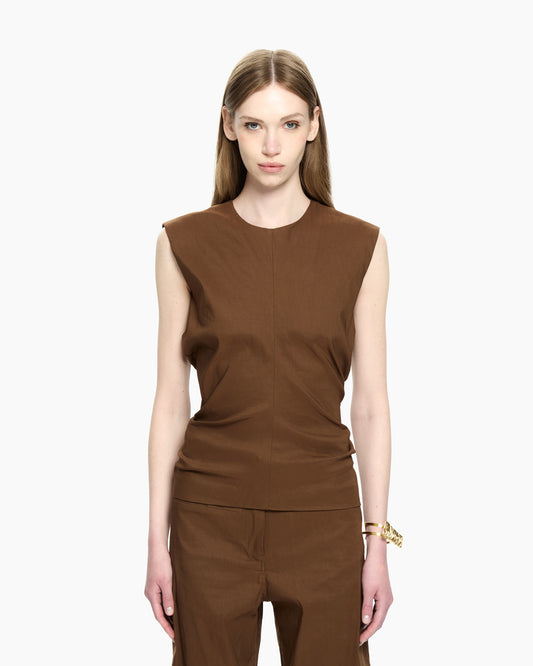 _MALLONI Top smanicato MARRONE