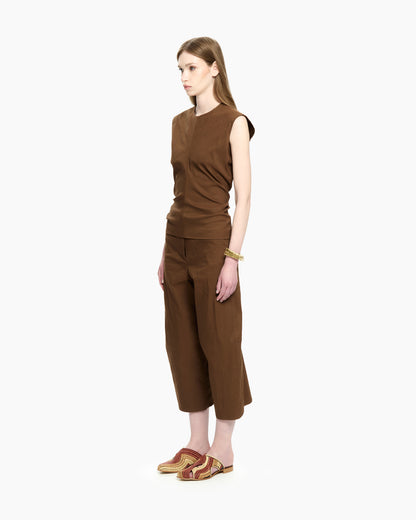 _MALLONI Top smanicato MARRONE