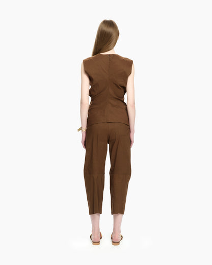 _MALLONI Top smanicato MARRONE
