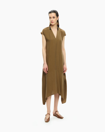 _MALLONI Abito midi con scollo a V MARRONE