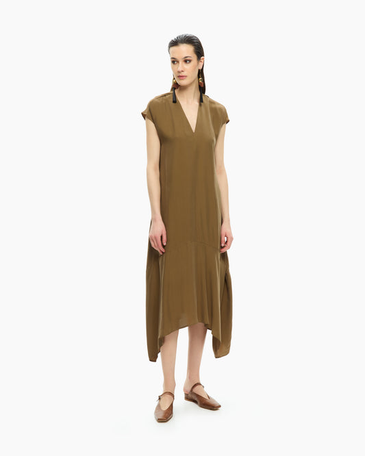 _MALLONI Abito midi con scollo a V MARRONE