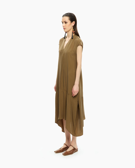 _MALLONI Abito midi con scollo a V MARRONE