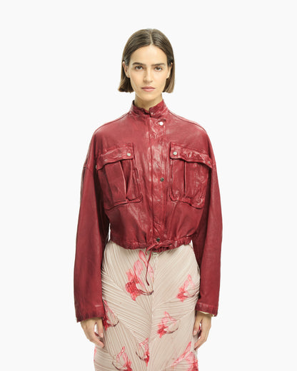 _MALLONI Giacca corta in pelle ROSSO