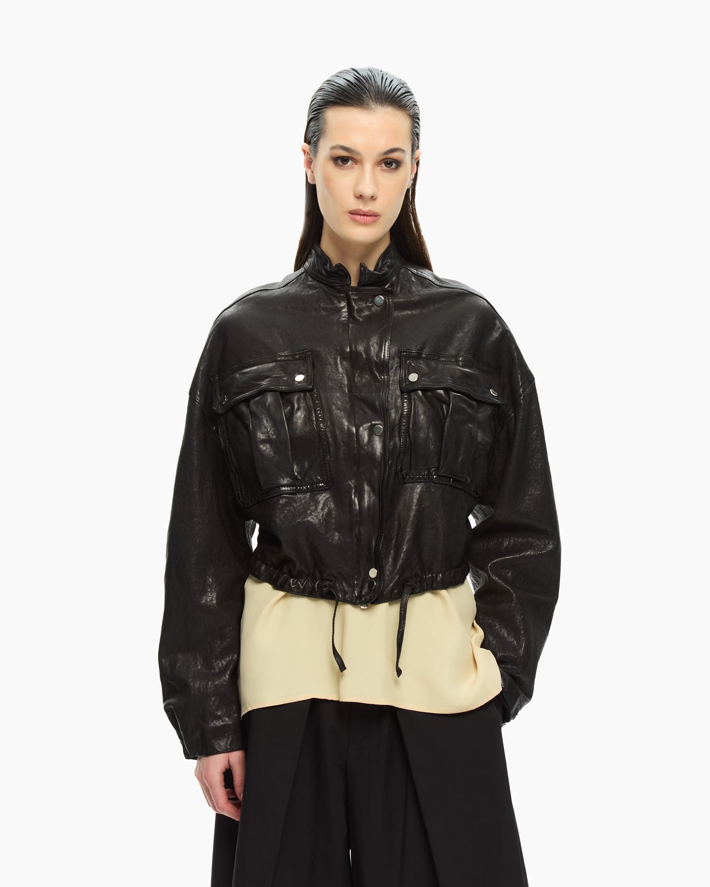 _MALLONI Giacca corta in pelle NERO