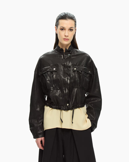 _MALLONI Giacca corta in pelle NERO