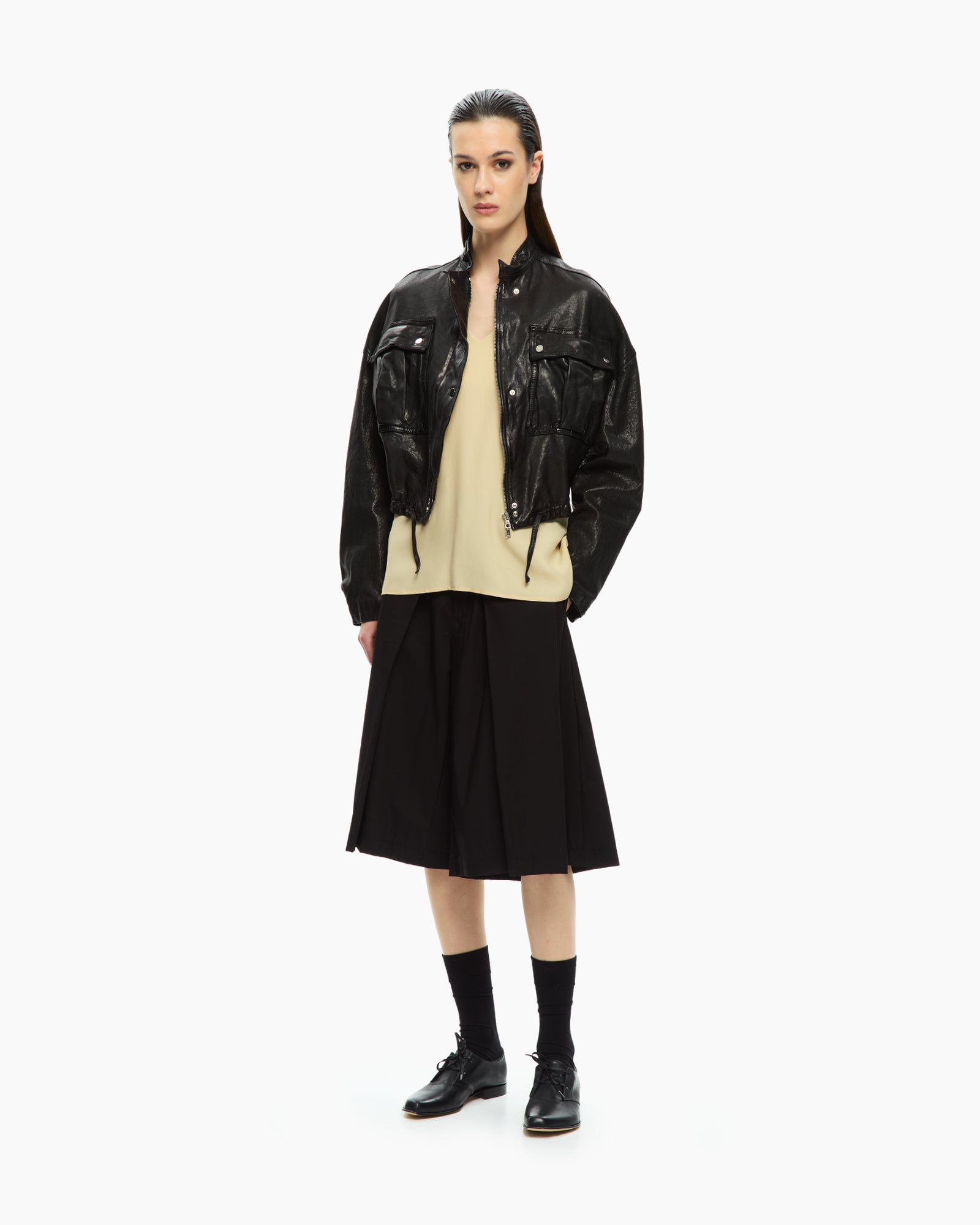 _MALLONI Giacca corta in pelle NERO