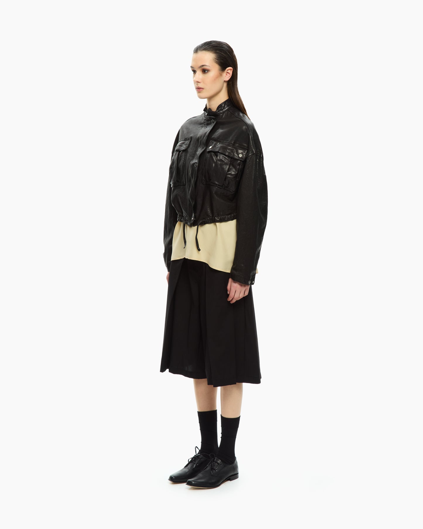 _MALLONI Giacca corta in pelle NERO
