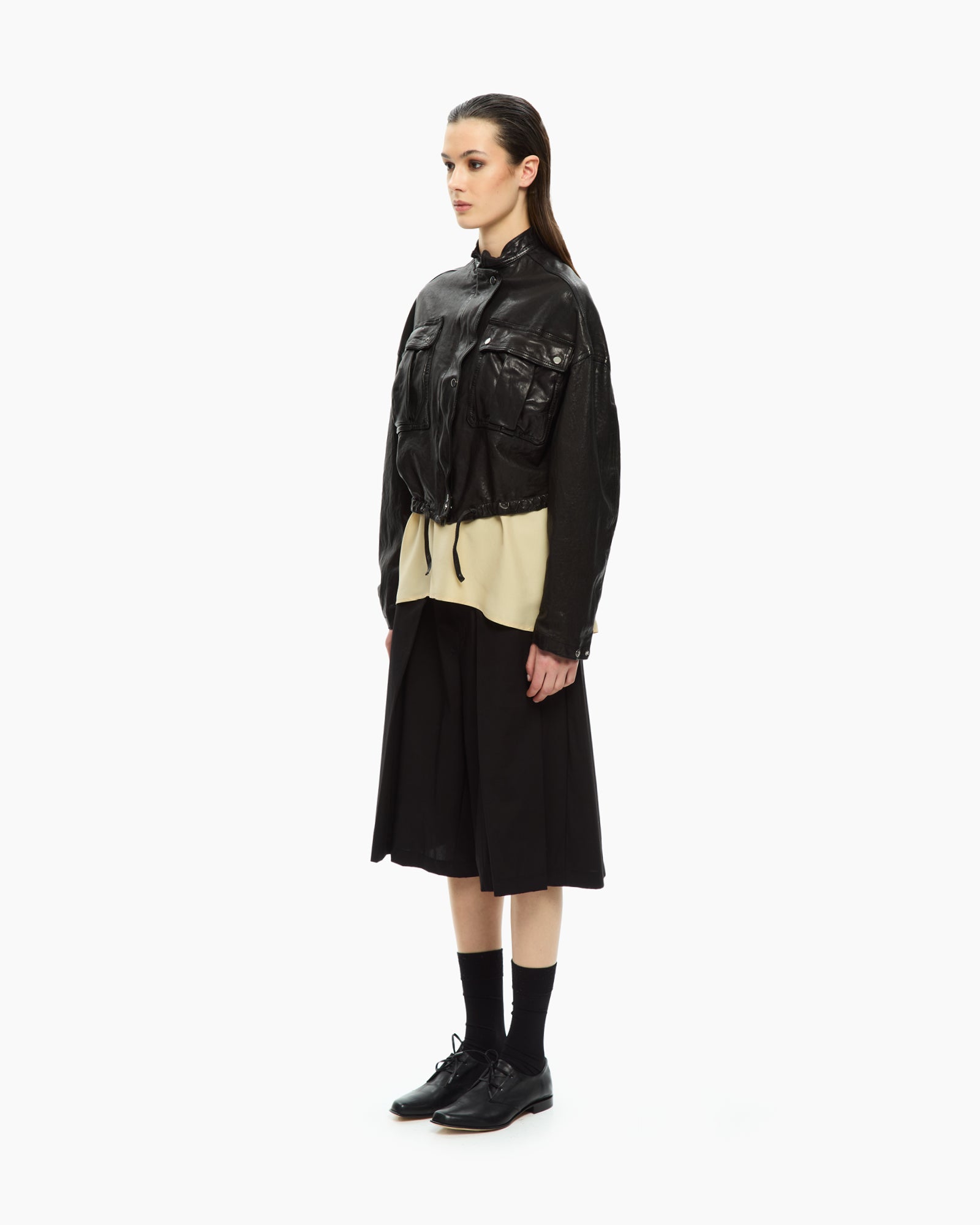 _MALLONI Giacca corta in pelle NERO