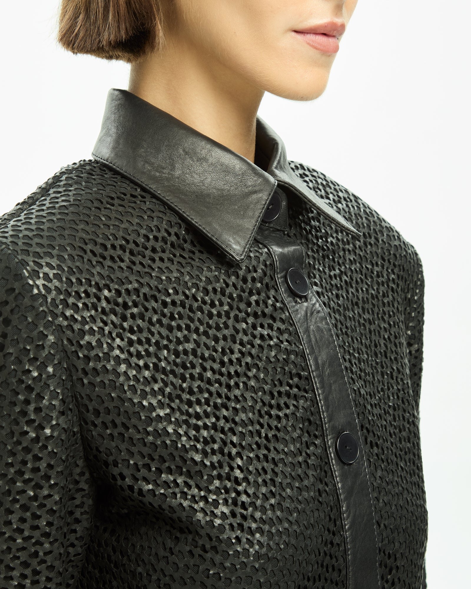 _MALLONI Camicia in pelle NERO