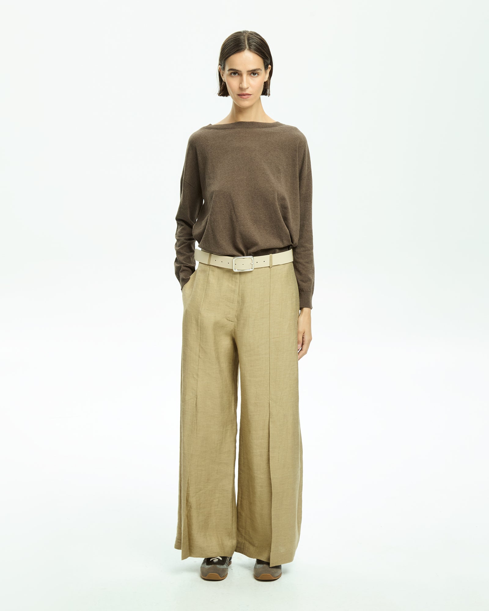 _MALLONI Pantalone a gamba ampia con vita alta BEIGE