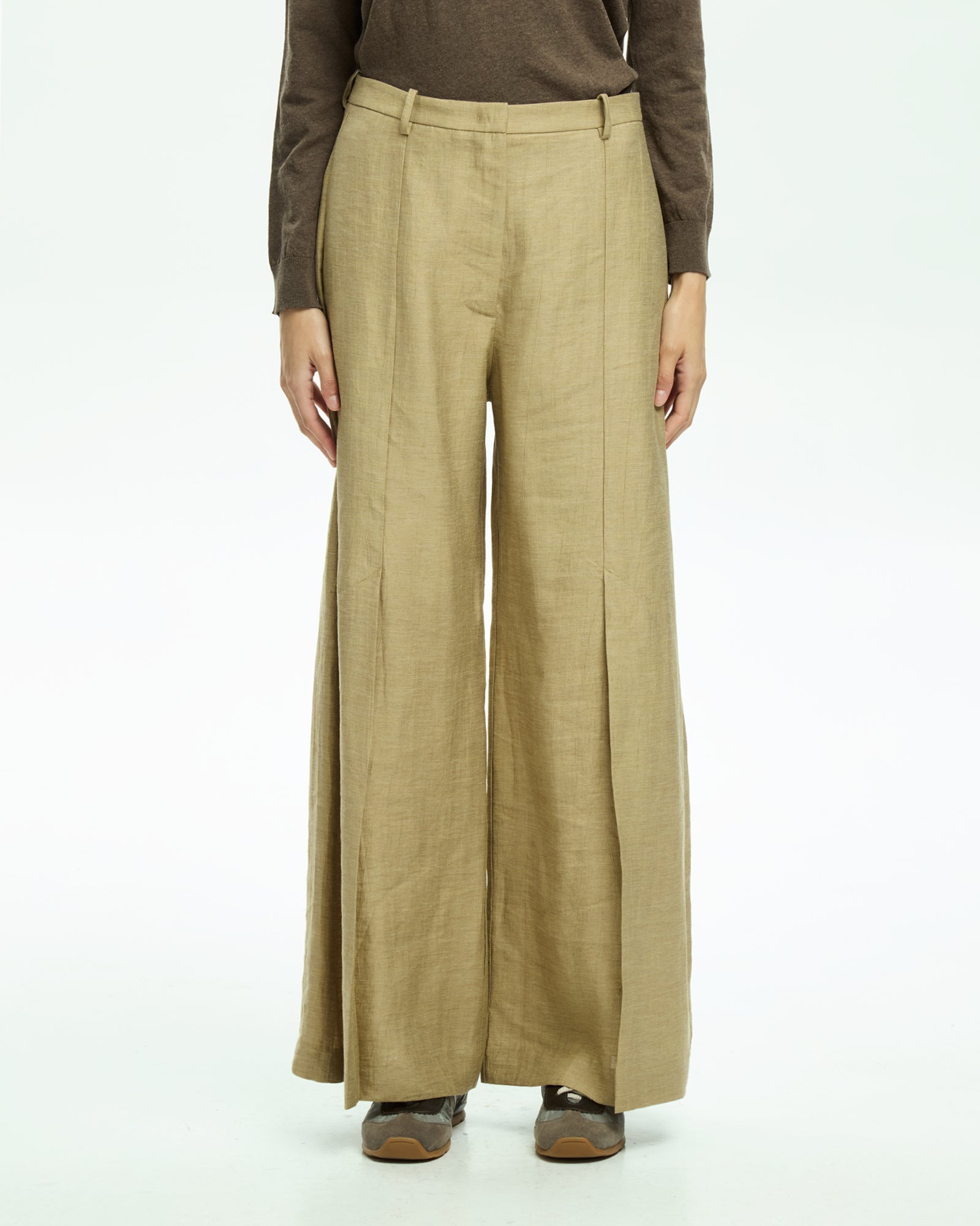 _MALLONI Pantalone a gamba ampia con vita alta BEIGE