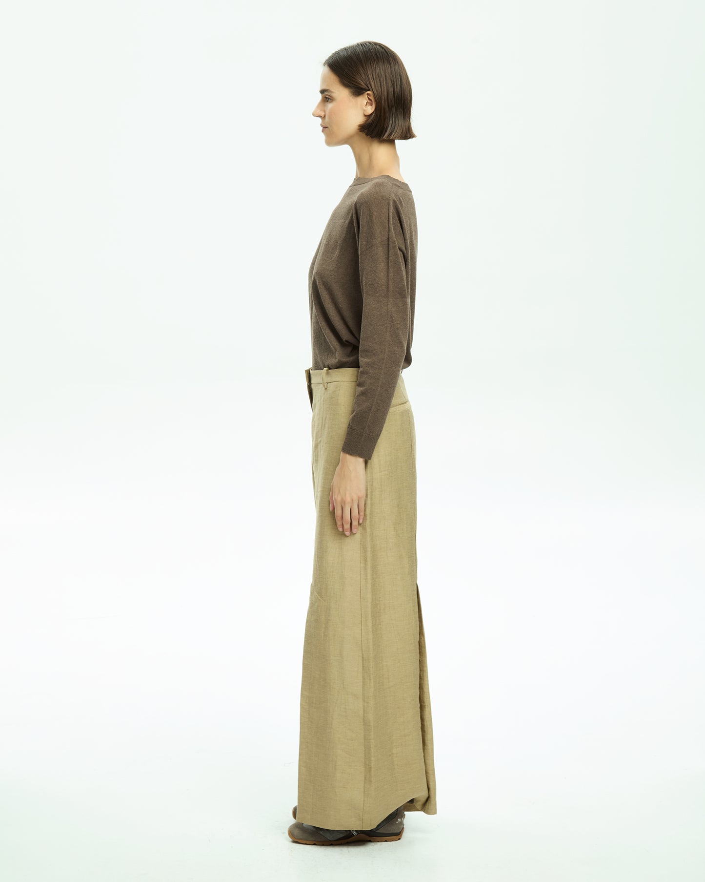 _MALLONI Pantalone a gamba ampia con vita alta BEIGE
