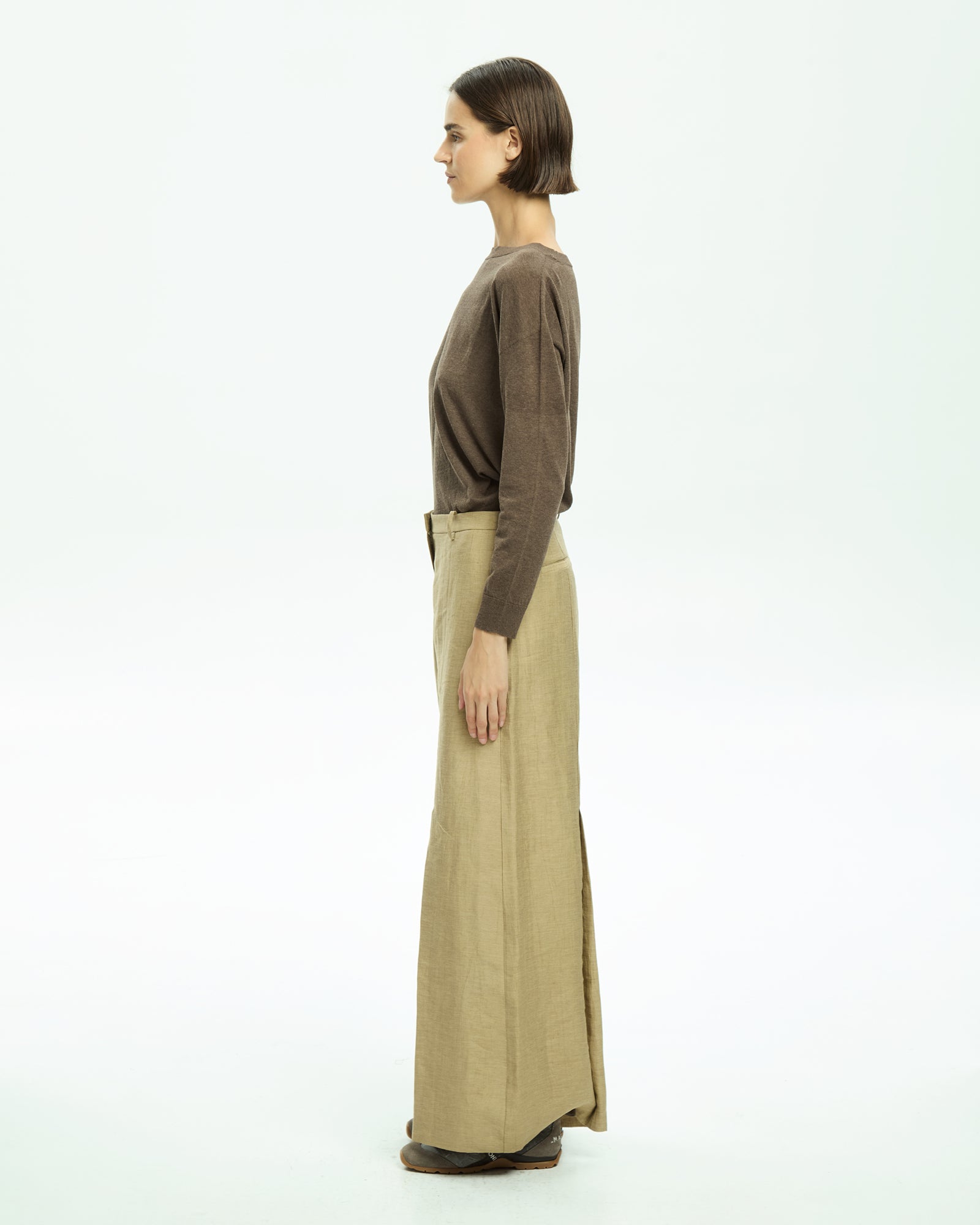 _MALLONI Pantalone a gamba ampia con vita alta BEIGE