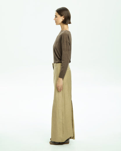 _MALLONI Pantalone a gamba ampia con vita alta BEIGE